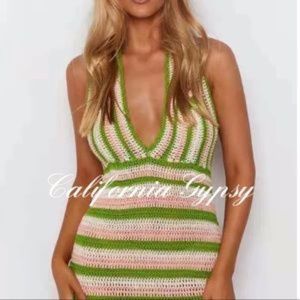 New Crochet Boho Halter Mini Dress